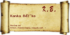 Kanka Béke névjegykártya